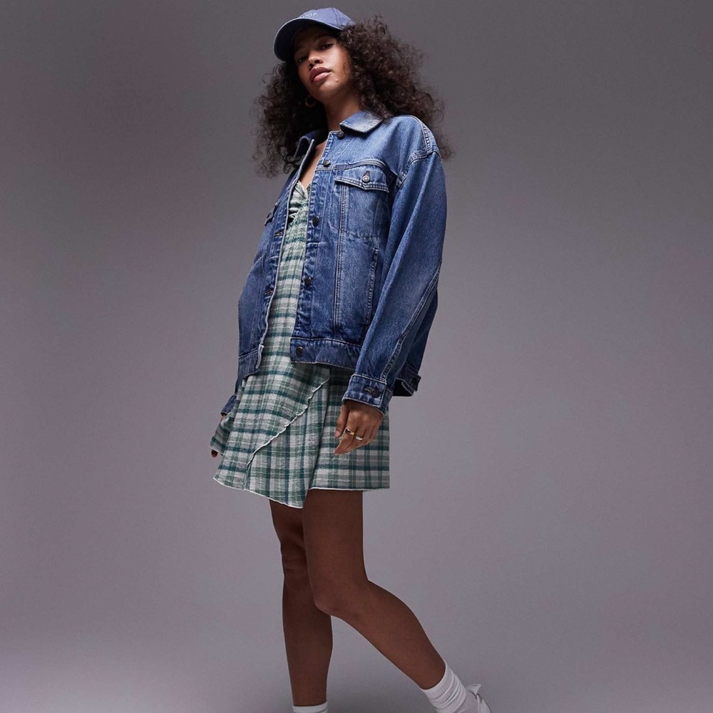 TOPSHOP Denim Oversized Moto Jacket | Size: US 8
